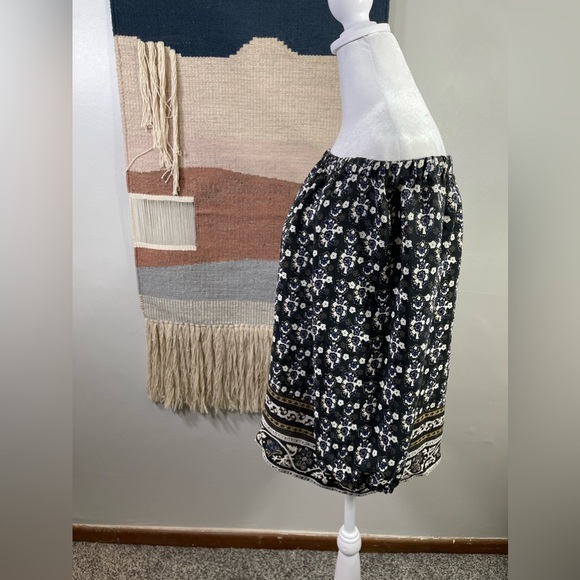 Madewell Black BOho Paisley Off the Shoulder long Sleeve 100% Silk blouse Size s - Picture 5 of 8